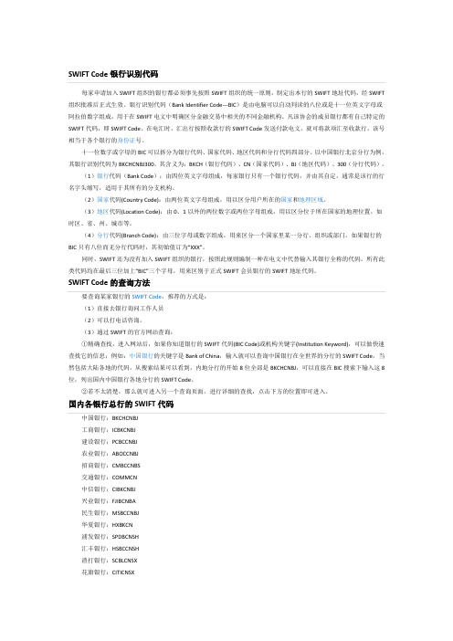 swiftcode银行识别代码