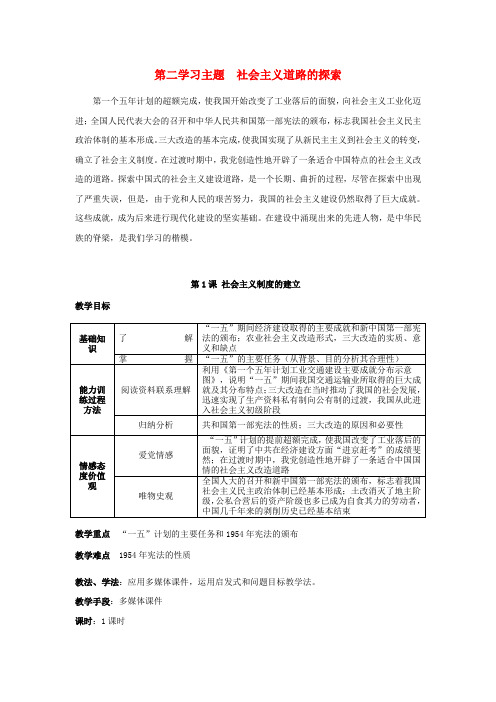 八年级历史下册 第二学习主题 第1课《社会主义制度的建立》(教案+同步练习)  川教版