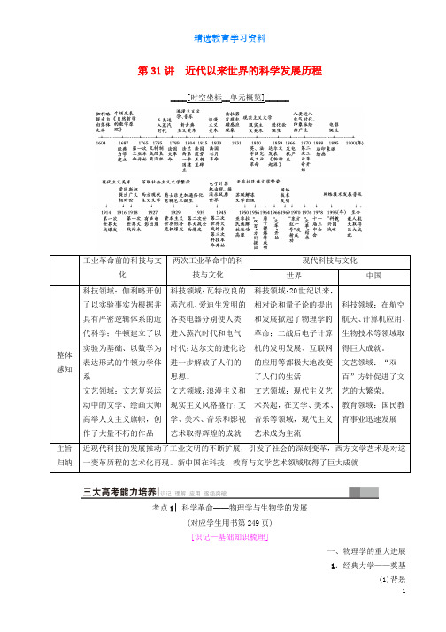 2019届高考历史一轮总复习模块三文化成长历程第14单元近代以来中外科技与文艺的发展历程第31讲近代以来世界