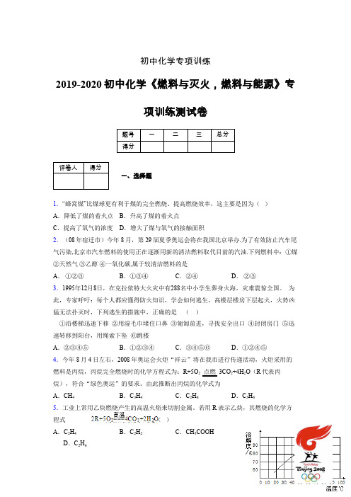 2019-2020学年初中化学《燃料与灭火,燃料与能源》专项训练模拟测试(含答案) (380)