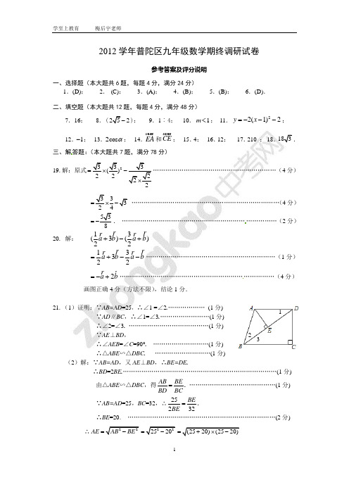 2013年上海普陀区数学答案