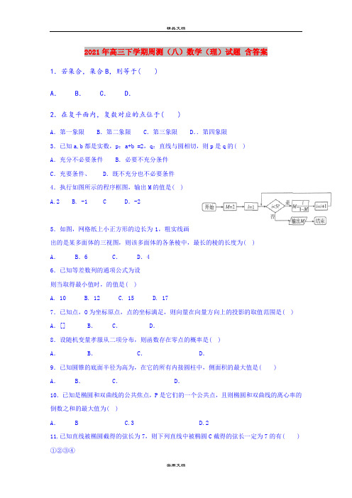 2021年高三下学期周测(八)数学(理)试题 含答案