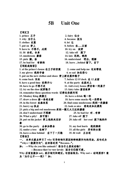 【译林版】5B Unit1(知识点梳理+单元习题练习- 附有讲解答案 )