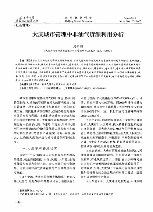 大庆城市管理中非油气资源利用分析