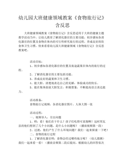 幼儿园大班健康领域教案《食物旅行记》含反思