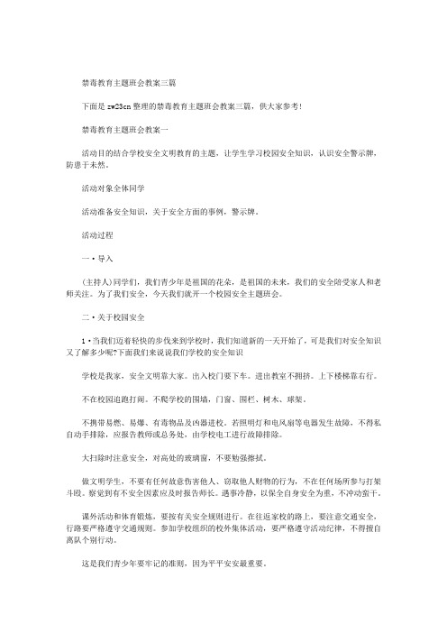 禁毒教育主题班会教案三篇汇总