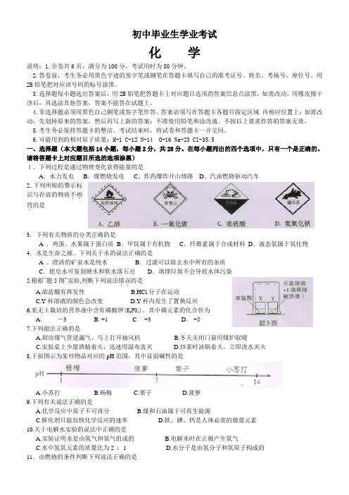 初中毕业生学业考试化学试题及答案