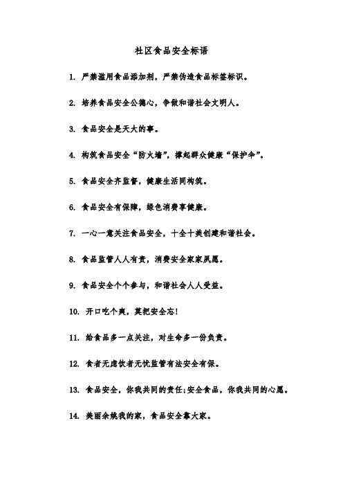 社区食品安全标语(四篇)