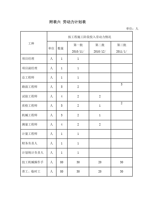 劳动力计划表总平面图     横道图