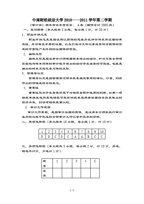 中南财大审计A卷复习资料