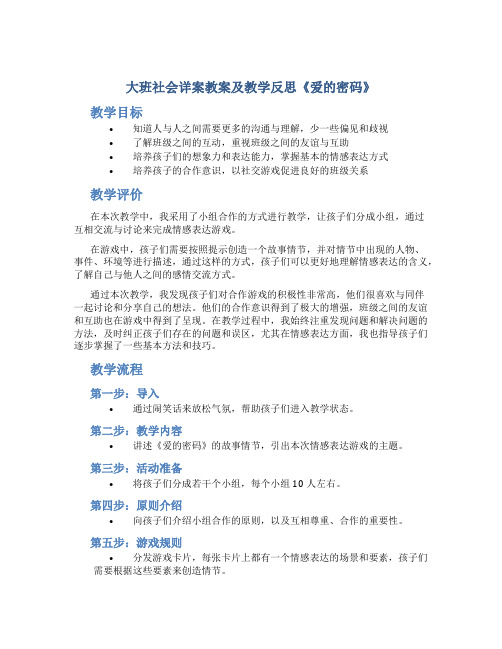 大班社会详案教案及教学反思《爱的密码》