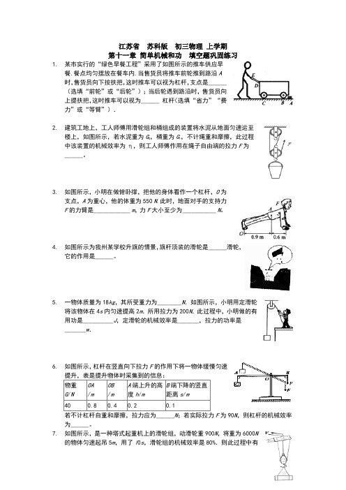 江苏省  苏科版  初三物理 上学期  第十一章 简单机械和功  填空题巩固练习