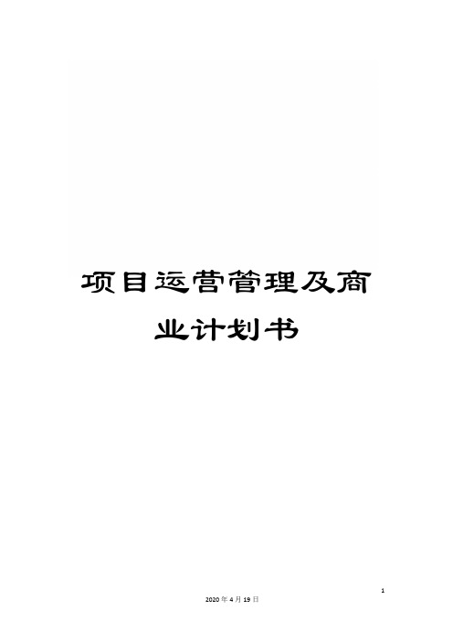 项目运营管理及商业计划书