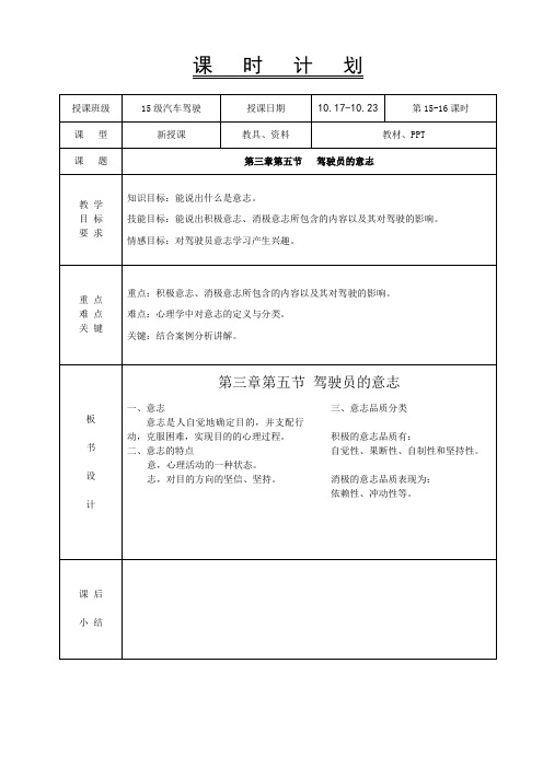 8.驾驶员职业心理学教案-驾驶员的意志