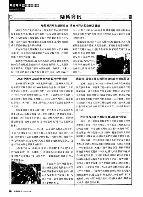 2008中国港口综合竞争力指数排行榜揭晓