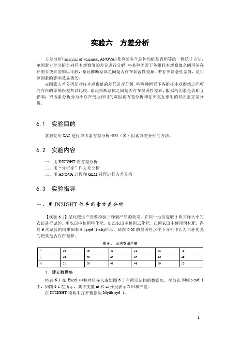 实验六  SAS方差分析