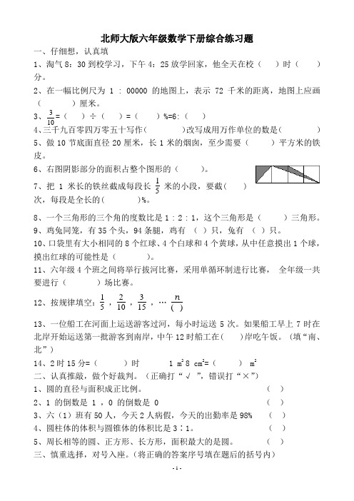 2018年北师大版小学六年级下册数学期末试卷 (共8套)