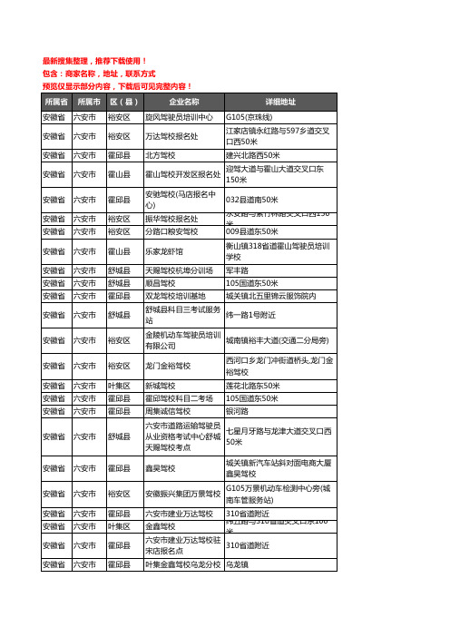 新版安徽省六安市驾校培训企业公司商家户名录单联系方式地址大全133家