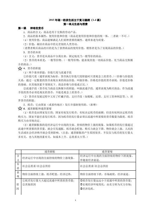 2015年高一经济生活复习提纲1-4课