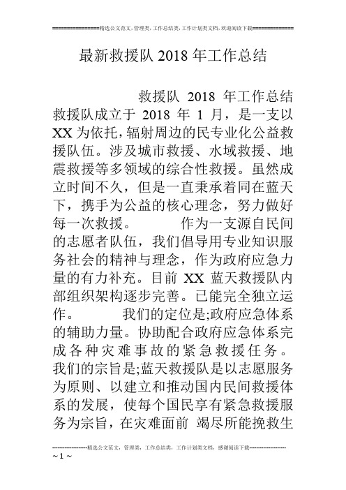 最新救援队18年工作总结