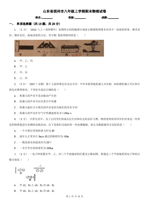 山东省滨州市八年级上学期期末物理试卷