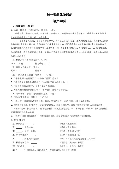 江苏省扬州市梅岭中学教育集团2024-2025学年七年级10月月考语文试题