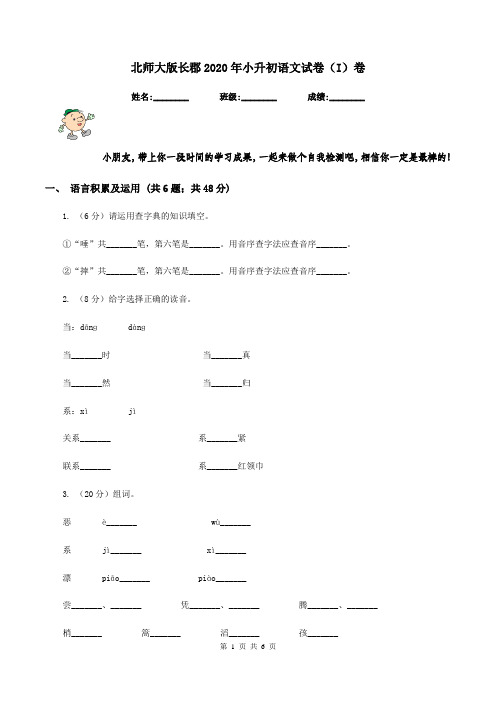 北师大版长郡2020年小升初语文试卷(I)卷