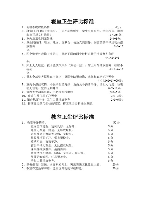 寝室、教室卫生评比评比标准