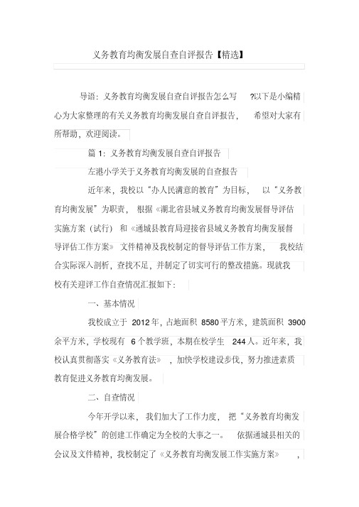 义务教育均衡发展自查自评报告【精选】