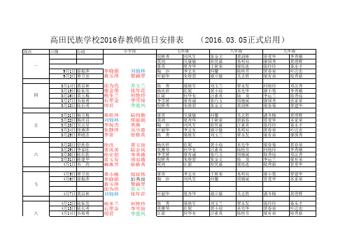 2016春值日安排表