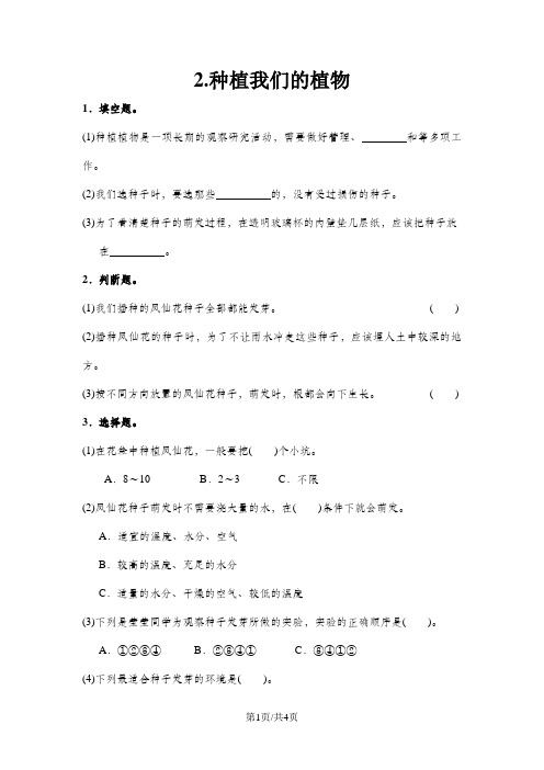 三年级下册科学同步练习2种植我们的植物∣教科版