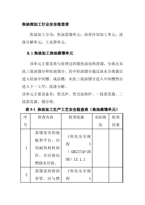 焦油深加工行业安全检查表