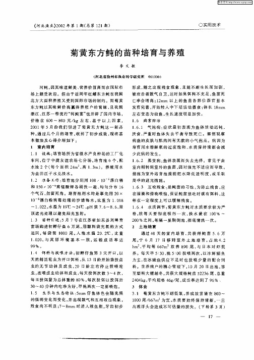菊黄东方鲀的苗种培育与养殖
