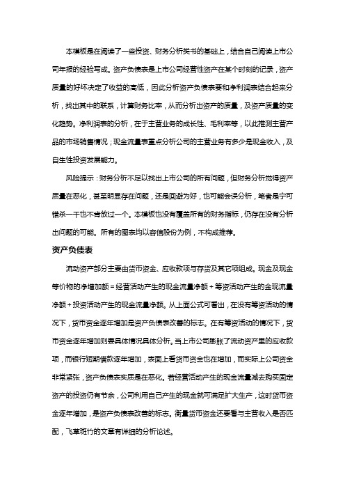 【财务分析】上市公司财务分析模板