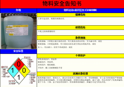 铜开缸剂—MSDS危险化学品物料安全告知书
