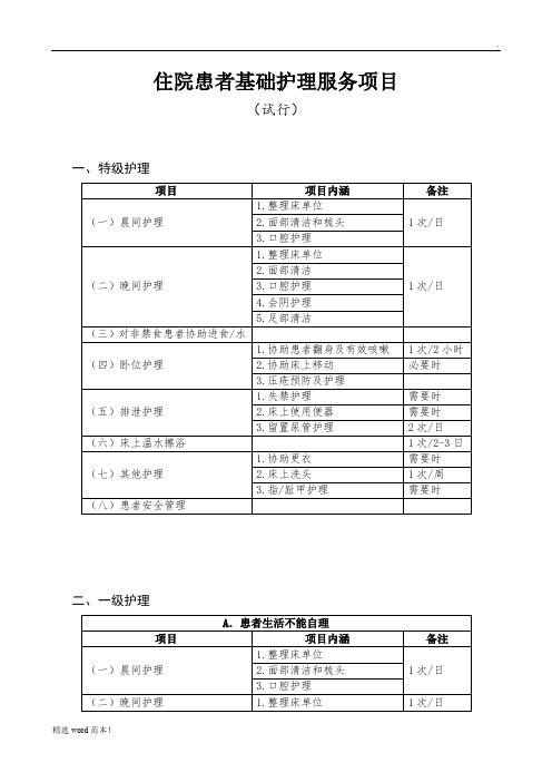 基础护理服务项目