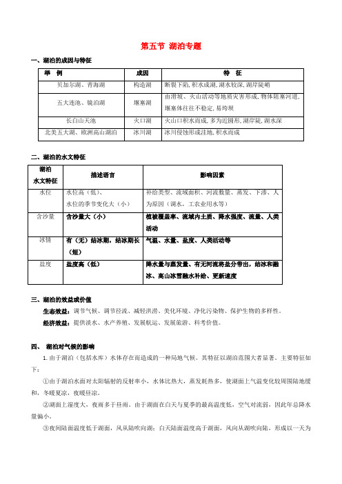 2019高考地理总复习 区域地理 第五章 区域生态环境建设 第五节 湖泊专题学案 新人教版必修3