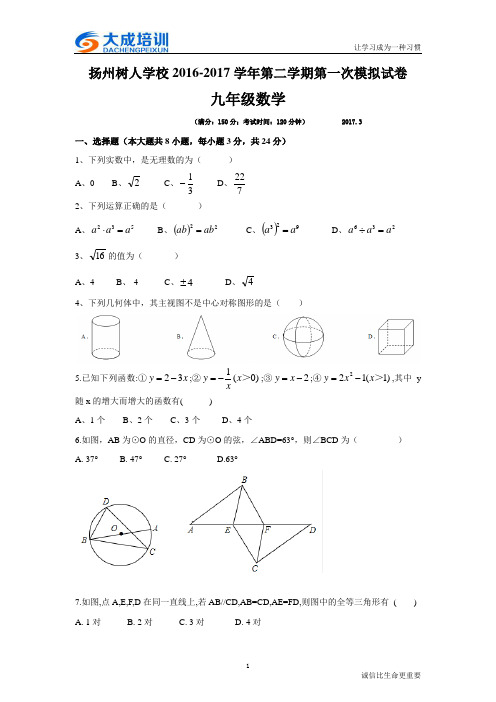 九年级树人2016-2017学年度第二学期第一次模拟考试