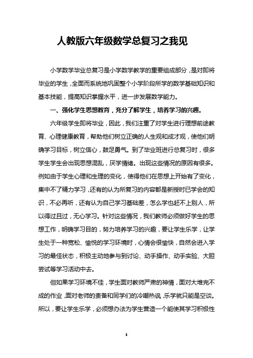 人教版六年级数学总复习之我见