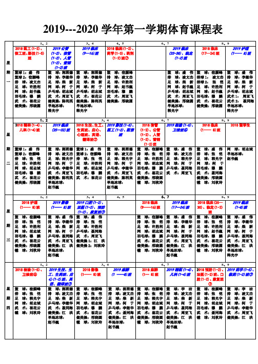 2019---2020学年第一学期体育课程表