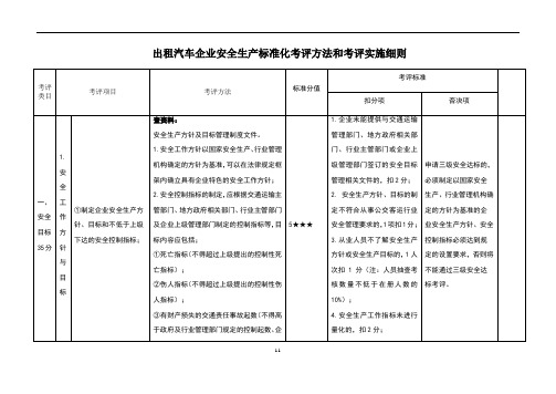 出租汽车企业安全生产标准化考评方法和考评实施细则