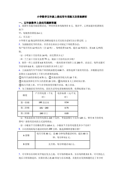小学数学五年级上册应用专项练习及答案解析