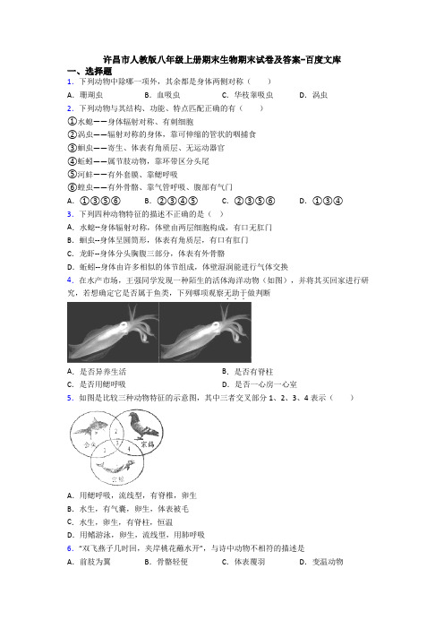 许昌市人教版八年级上册期末生物期末试卷及答案-百度文库