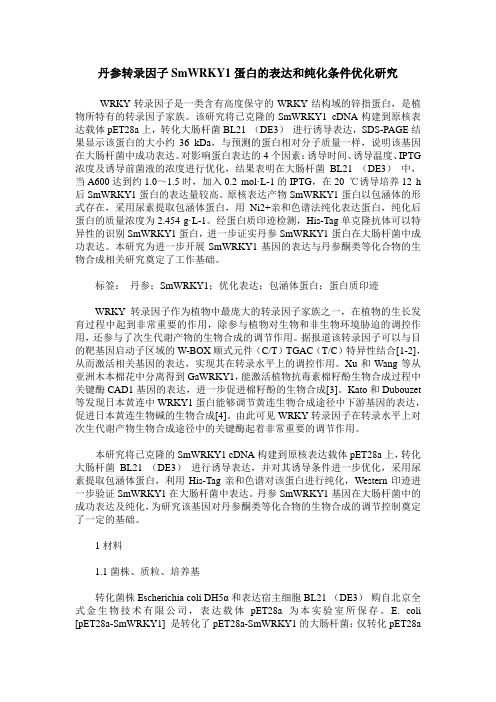 丹参转录因子SmWRKY1蛋白的表达和纯化条件优化研究
