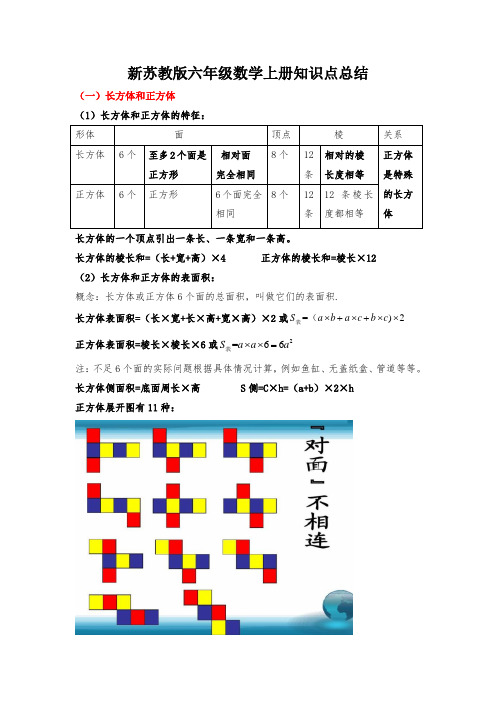 2021新苏教版六年级数学上册知识点归纳总结