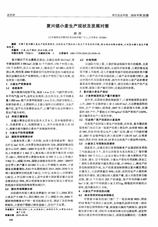 复兴镇小麦生产现状及发展对策