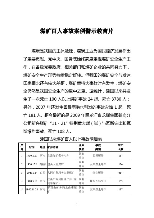 煤矿百人事故案例警示教育片解说词 学习必备