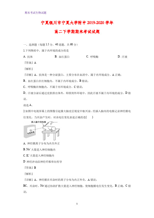 2019-2020学年宁夏银川市宁夏大学附中高二下学期期末考试生物试题(解析版)