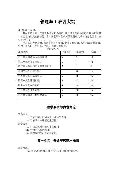 普通车工培训大纲