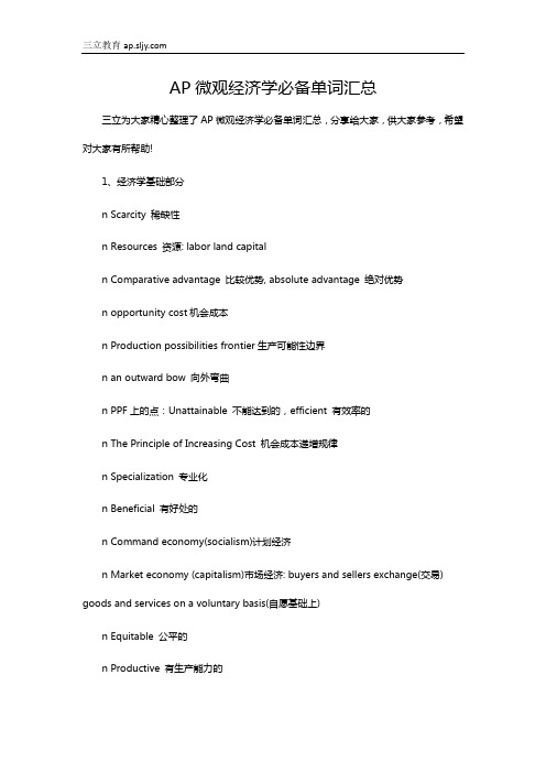 AP微观经济学必备单词汇总